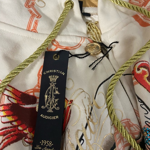 Authentic Christian Audigier "Charmed Life” Hoodie Rhinestones Men’s Size Medium - Picture 8 of 8